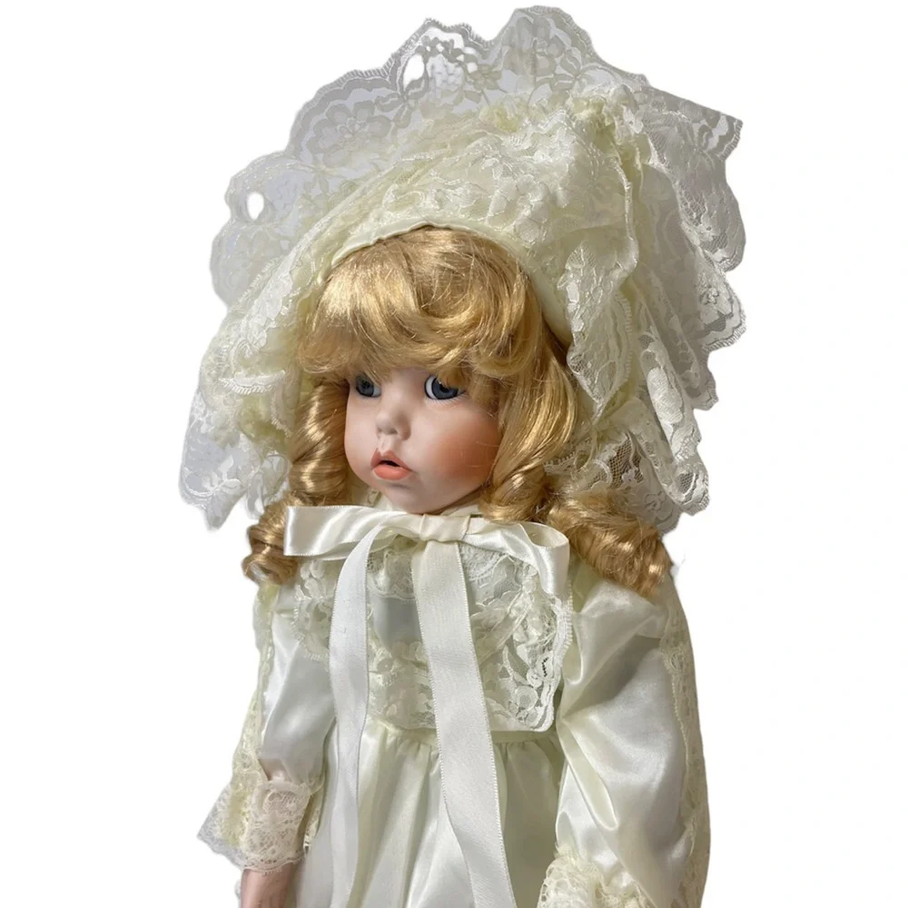 Victorian Porcelain Doll Flora Satin Silk Floral Lace Delicate Cottage Core